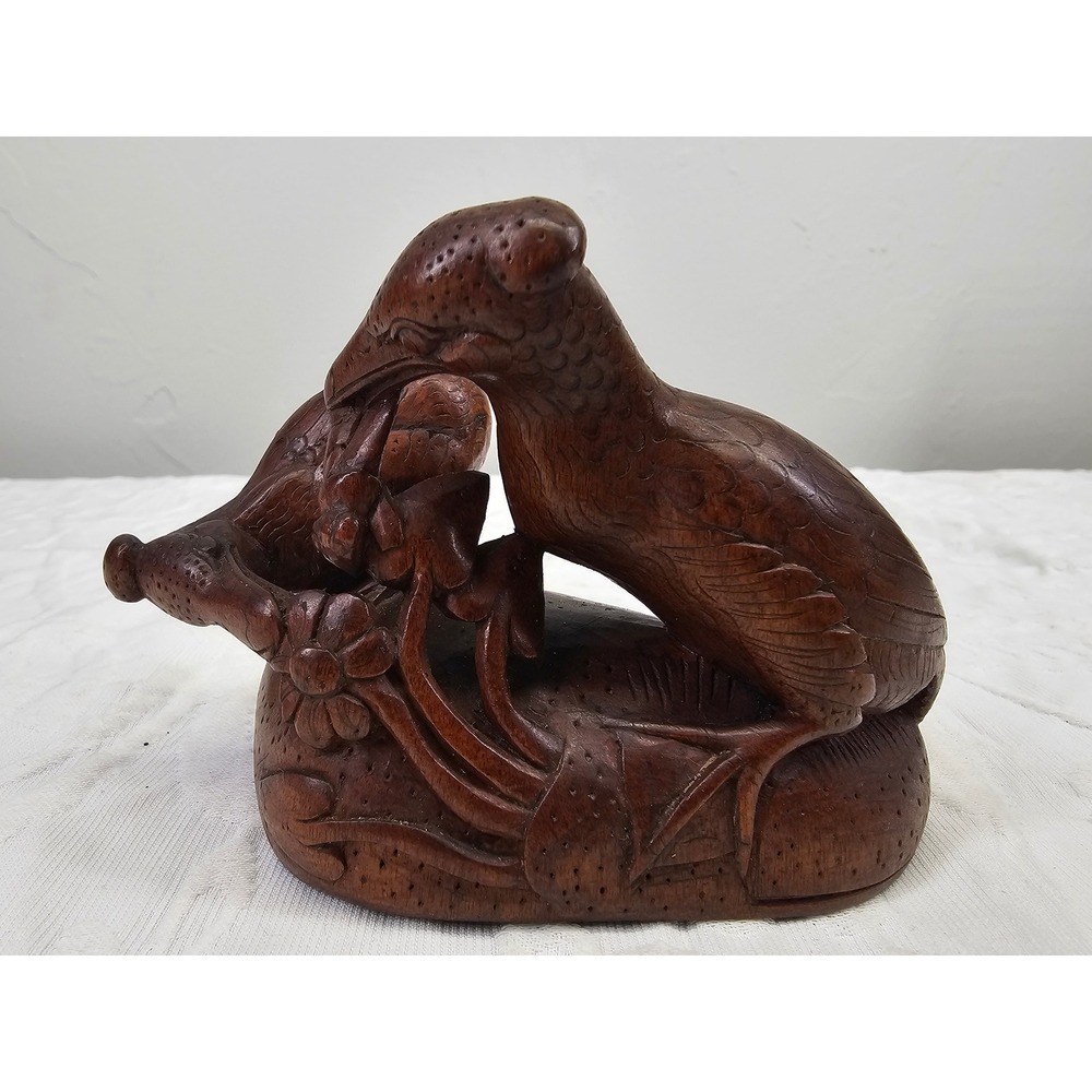 antique carving prehistoric birds very fine detailed wood 1900s